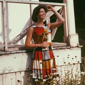 Vintage J Taylor Dress - Blue, Red, Gold